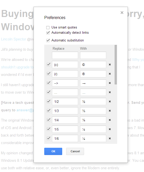 google docs preferences