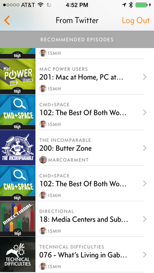 Overcast's social-based recommendations