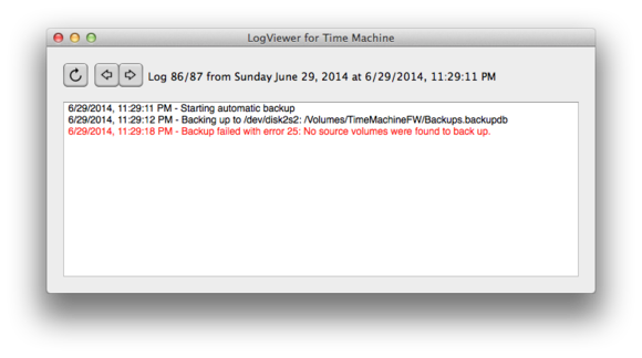 log viewer for time machine window