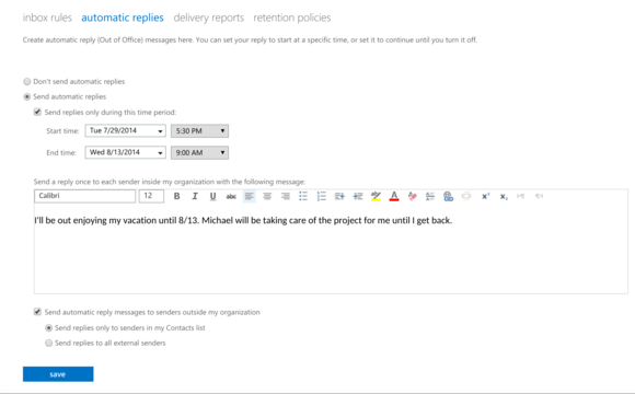 outlook web automatic replies