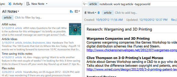 Evernote tag and notebook search