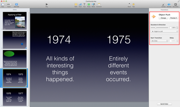 Keynote object push timeline