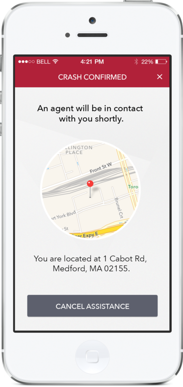 Agero's Auto Crash notification app on an iPhone