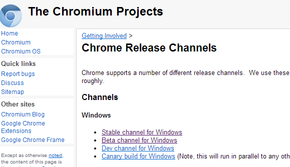 chrome channel page