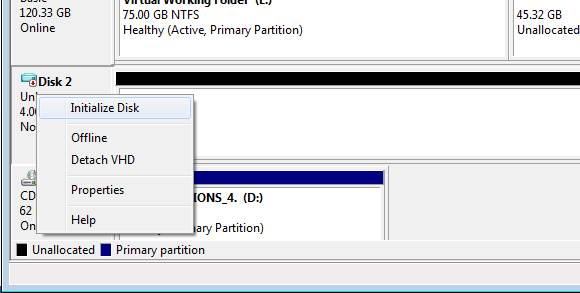 disk manager initialize vhd