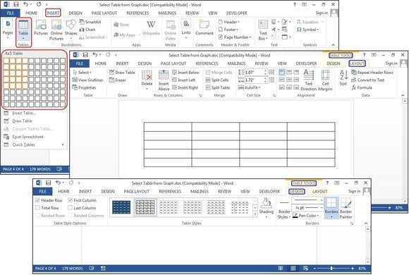 windows grid table in word