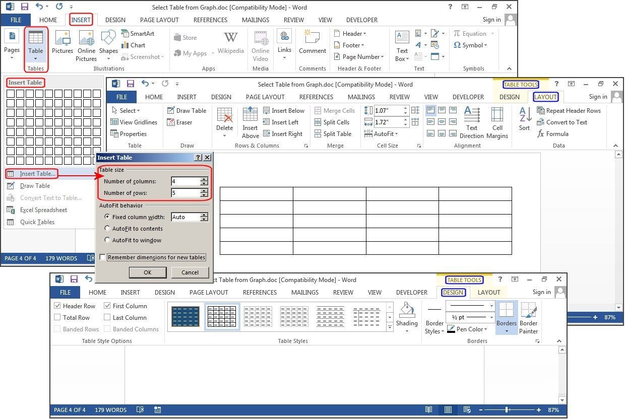 formatting tables in word document