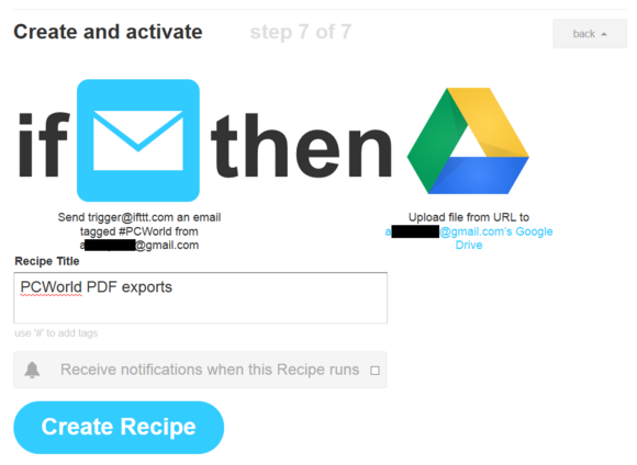ifttt create recipe