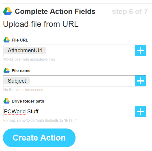 ifttt google drive action fields