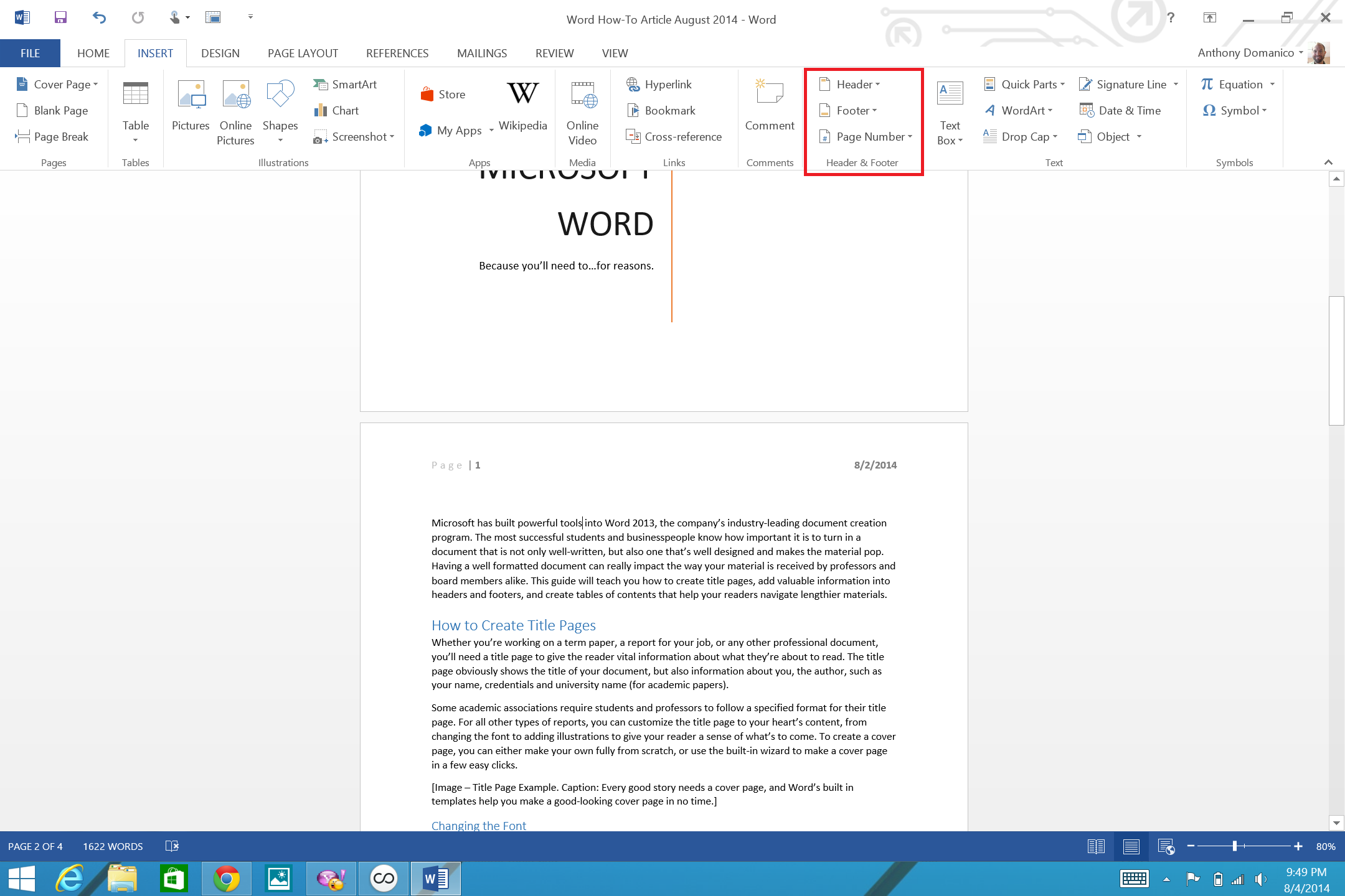 inserting a footnote in word