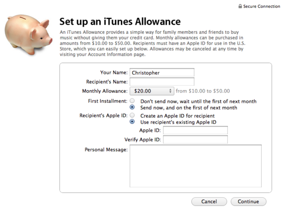 itunes allowance