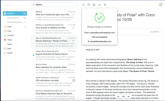 mailbox swipe to archive