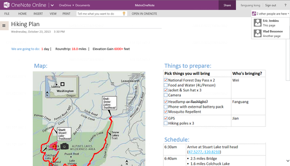 onenote people presence