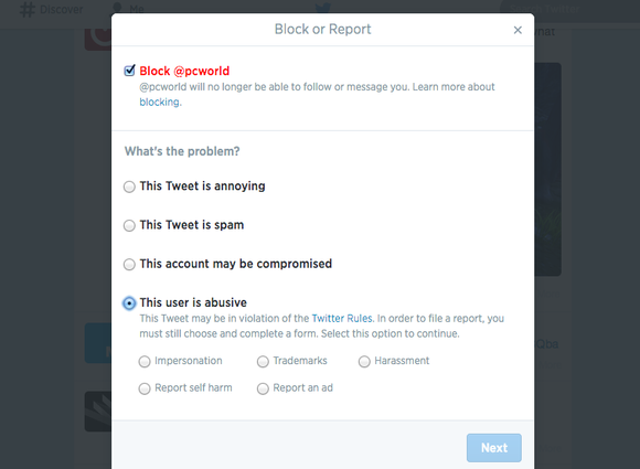 twitter report abuse
