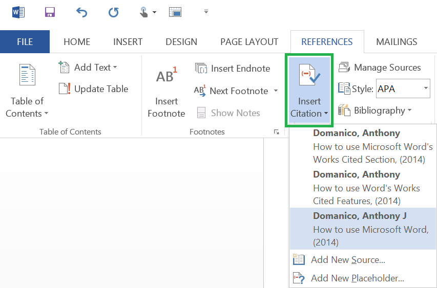 how to insert a citation apa