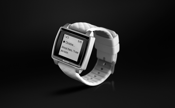 Basis Peak brushed aluminum white 3 4 turn smartwatch notifications
