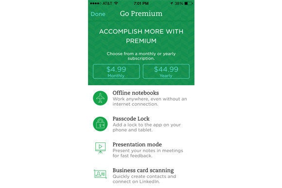 manage evernote subscription on iphone