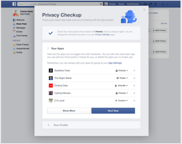 fb privacy checkup apps