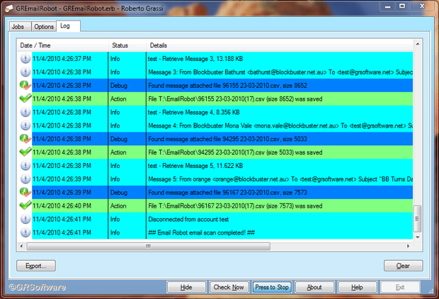 GREmailRobot log