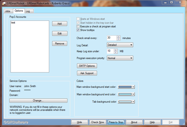GREmailRobot options