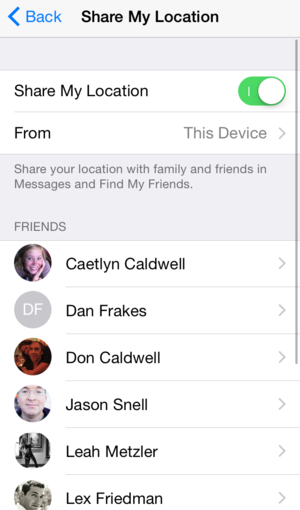 ios8 settings share my location