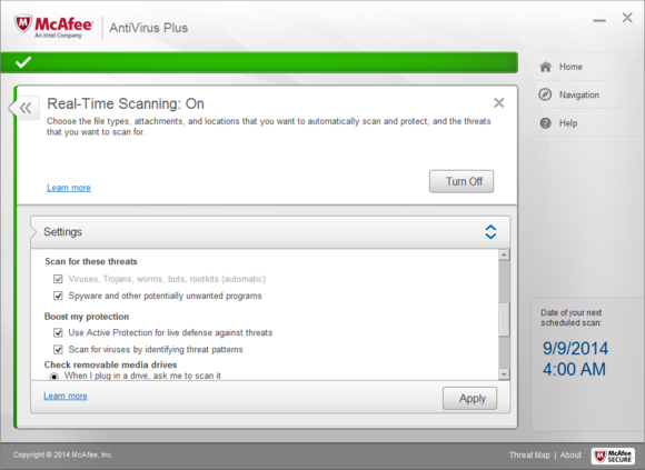 mcafee settings