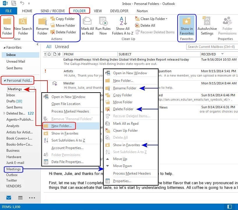 outlook sync folders hierarchy