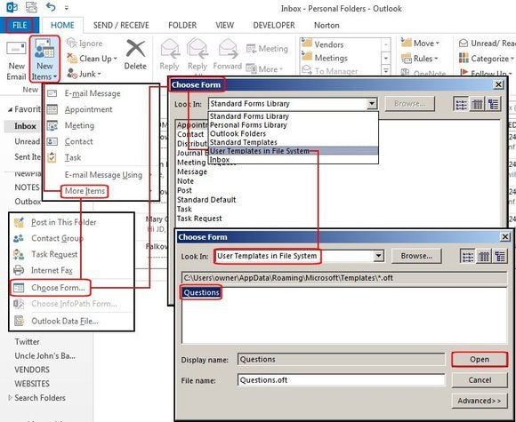 microsoft outlook f6 open template