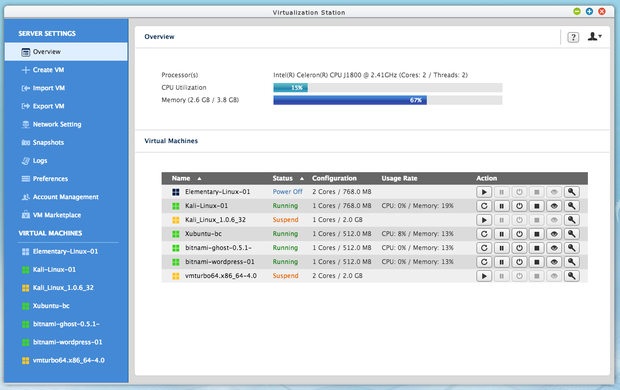 QNAP Virtualization Station control panel