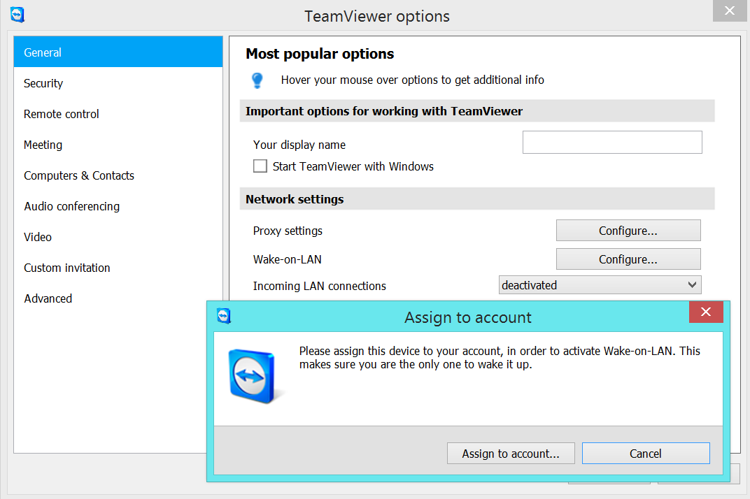 teamviewer wake on lan set up