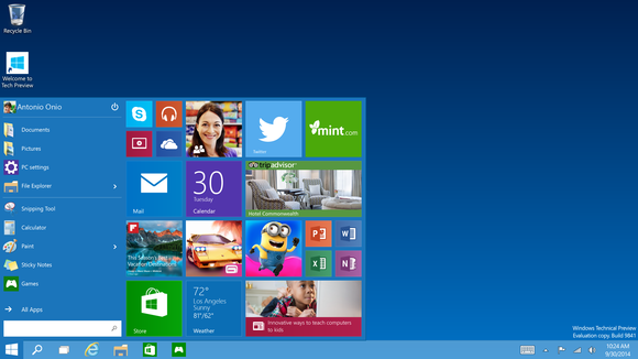 windows10 tech preview start menu
