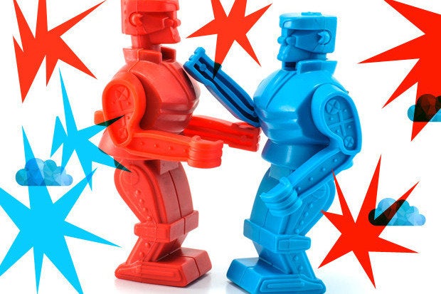 battle cloud robots fight boxing match feud
