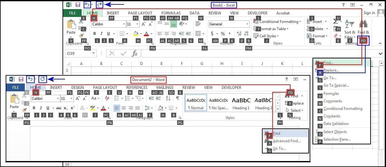 microsoft word find and replace shortcut