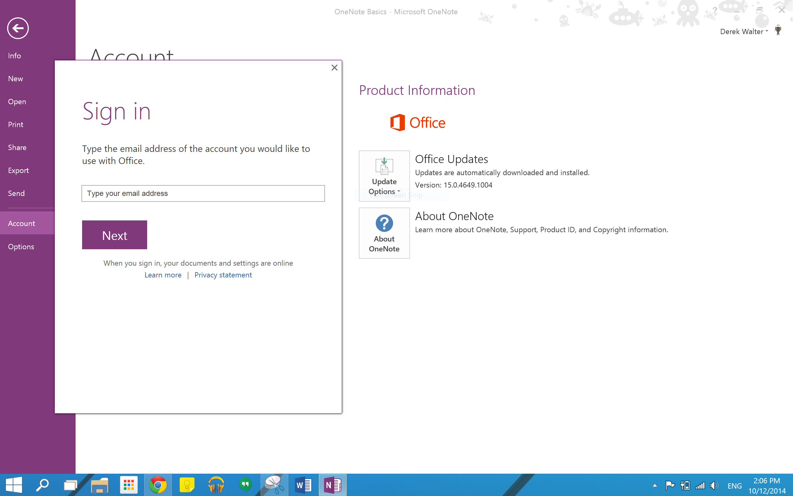 microsoft onenote account