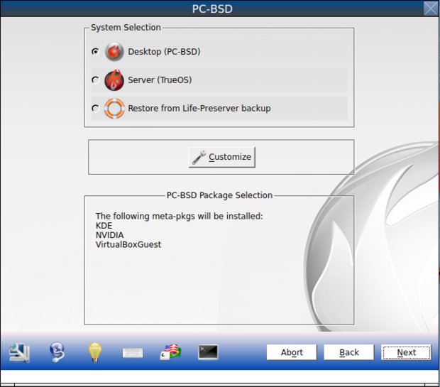 pc bsd 10.0.3 install system selection menu