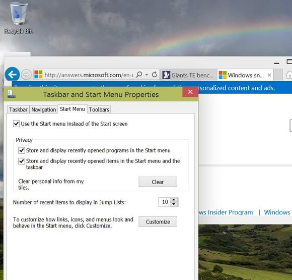 windows 10 start menu options