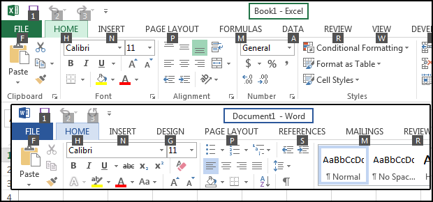 excel word keyboard shortcuts f1 ribbon access