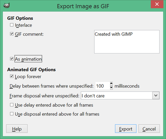 ajustaments d'exportació de gimp 2