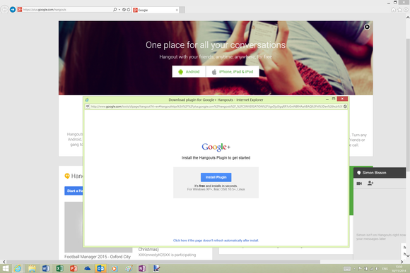 hangouts in ie needs a plugin