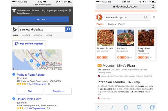 pizza bing duckduckgo