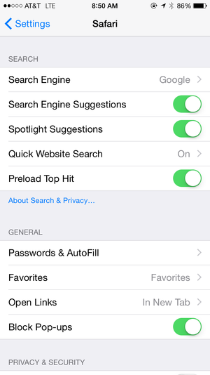 safari settings