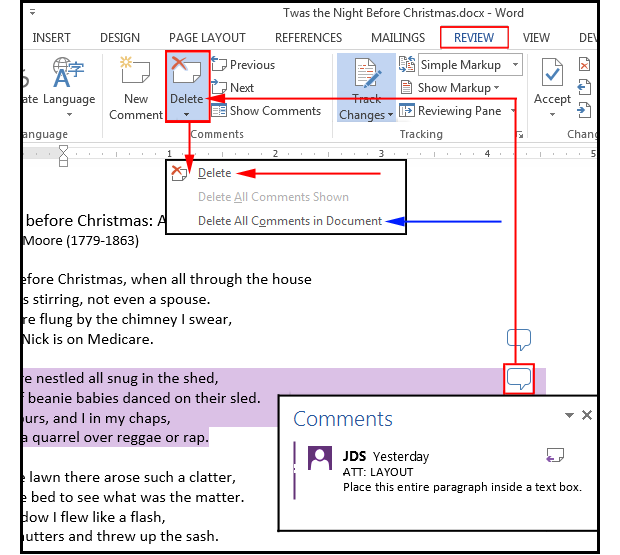 how to delete markup area in word 2010