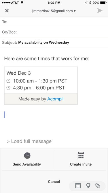 acompli email view of calendar