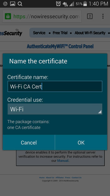 android certificate settings
