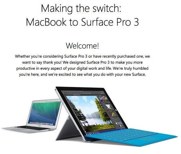 Microsoft site for Surface Pro 3 switchers