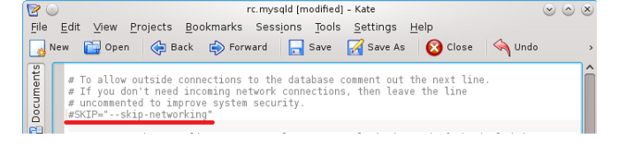 Use # to comment --skip-networking line