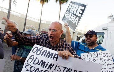 Anti-Castro activists protest in Little Havana in Miami