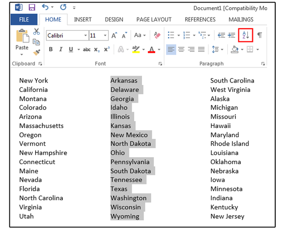 sort columns