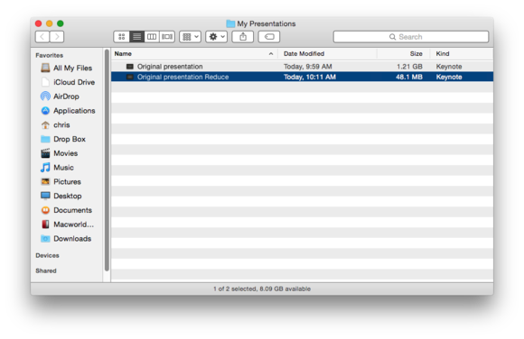 compare presentation size