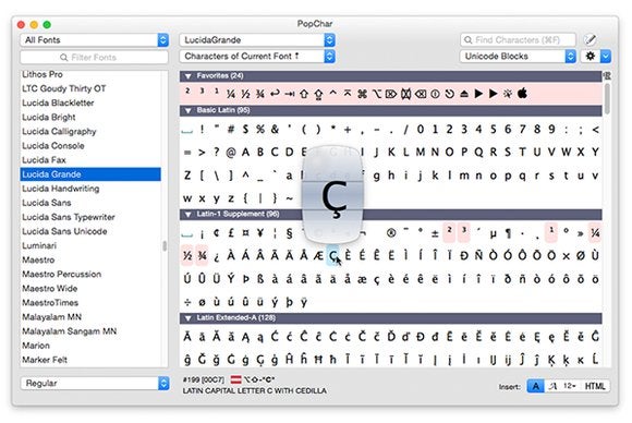 Popchar 7 5 – floating window shows available font characters download